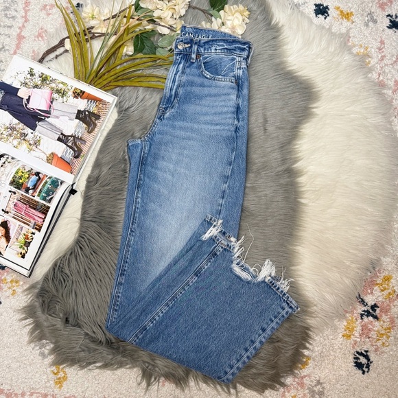 American Eagle Super High Rise Baggy Wide Leg Women’s Light Wash Jeans Sz 0 Reg - Picture 8 of 11